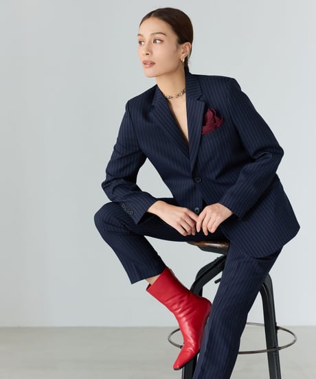 《BOYSHE Stripe Suit》シングルブレスト＆スリムスラックス【セットアップ】ストライプ ネイビー