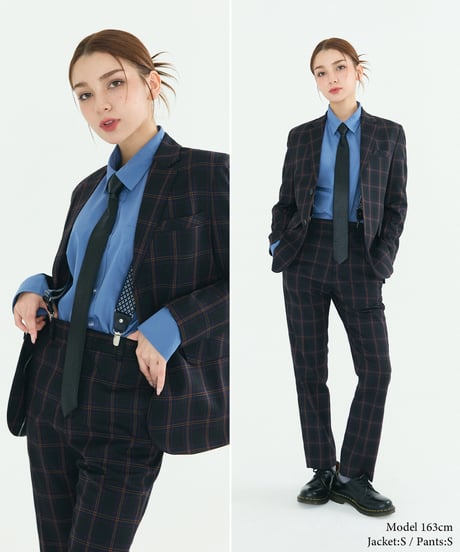 《BOYSHE Check Suit》シングルブレスト＆スリムスラックス【セットアップ】ネイビー
