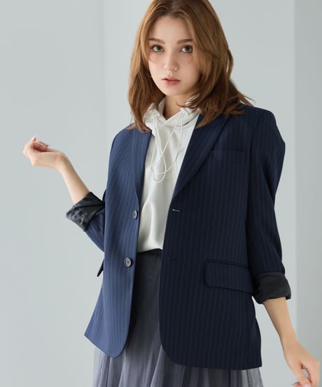《BOYSHE Stripe Suit》シングルブレスト＆スリムスラックス【セットアップ】ストライプ ネイビー