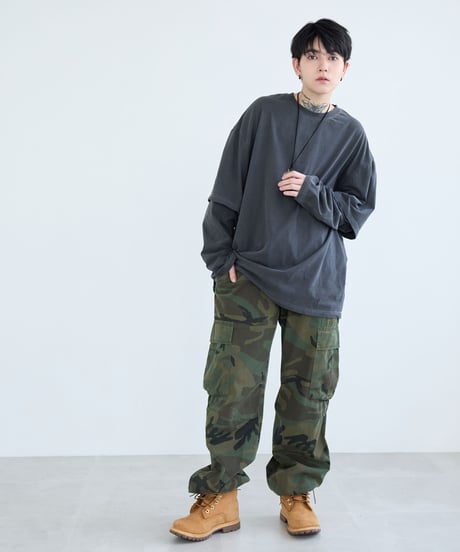 迷彩 ワイドストレート カーゴパンツ【2 color】