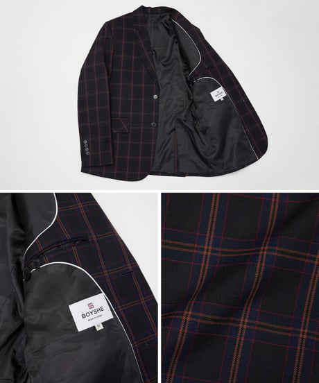 《BOYSHE Check Suit》シングルブレスト＆スリムスラックス【セットアップ】ネイビー