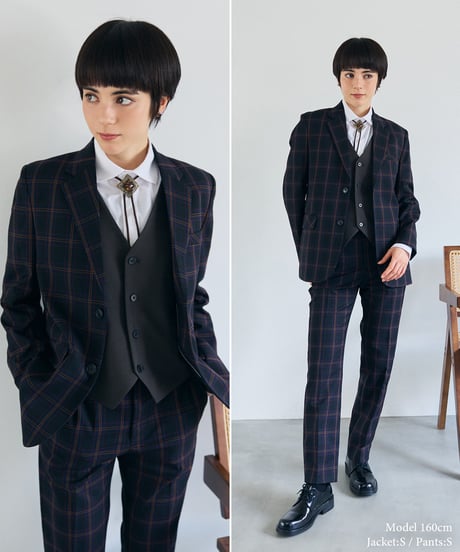 《BOYSHE Check Suit》シングルブレスト＆スリムスラックス【セットアップ】ネイビー