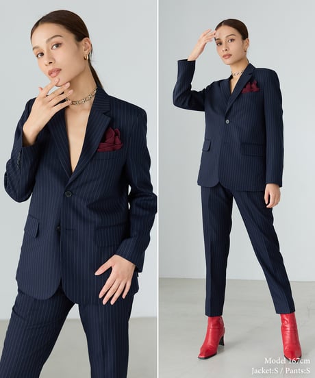 《BOYSHE Stripe Suit》シングルブレスト＆スリムスラックス【セットアップ】ストライプ ネイビー