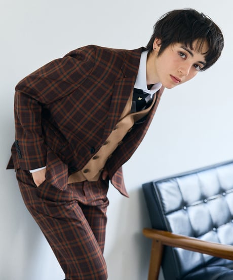 《BOYSHE Check Suit》シングルブレスト＆スリムスラックス【セットアップ】ブラウン