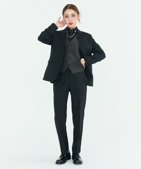 《BOYSHE Stripe Suit》シングルブレスト＆スリムスラックス【セットアップ】ストライプ ブラック
