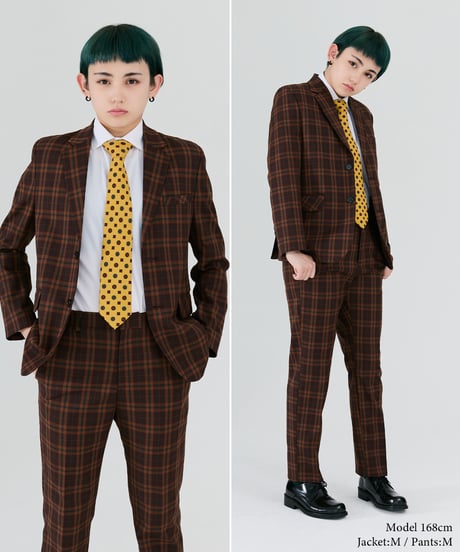 《BOYSHE Check Suit》シングルブレスト＆スリムスラックス【セットアップ】ブラウン