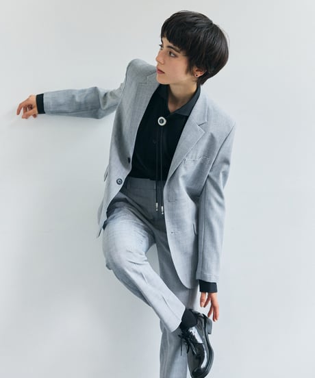 《BOYSHE Cool Summer CHECK Suit》シングルブレスト＆スリムスラックス【セットアップ】グレー