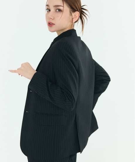《BOYSHE Stripe Suit》シングルブレスト＆スリムスラックス【セットアップ】ストライプ ブラック