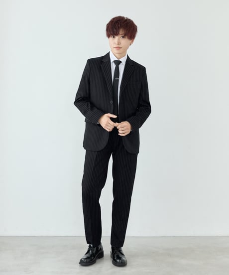 《BOYSHE Stripe Suit》シングルブレスト＆スリムスラックス【セットアップ】ストライプ ブラック