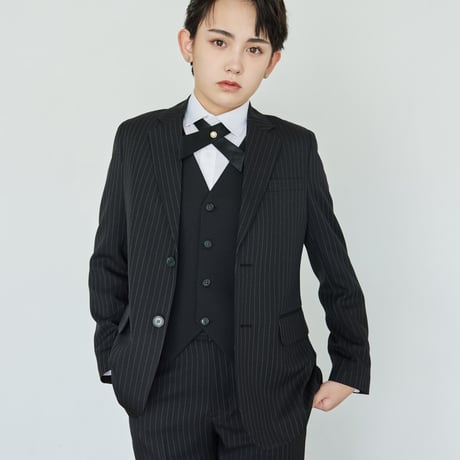 《BOYSHE Stripe Suit》シングルブレスト＆スリムスラックス【セットアップ】ストライプ ブラック