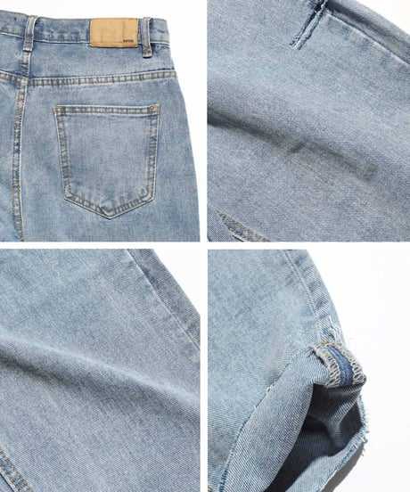 ハイウェストストレートダメージデニムパンツ 裾カットオフ【2 size】