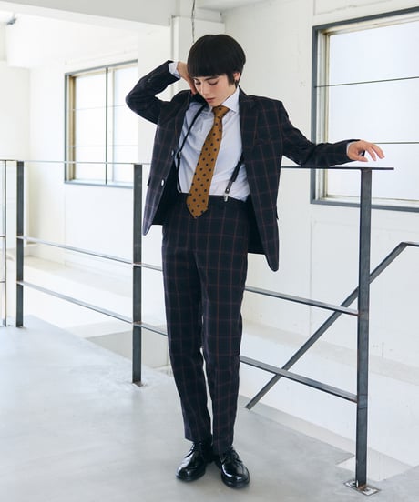 《BOYSHE Check Suit》シングルブレスト＆スリムスラックス【セットアップ】ネイビー