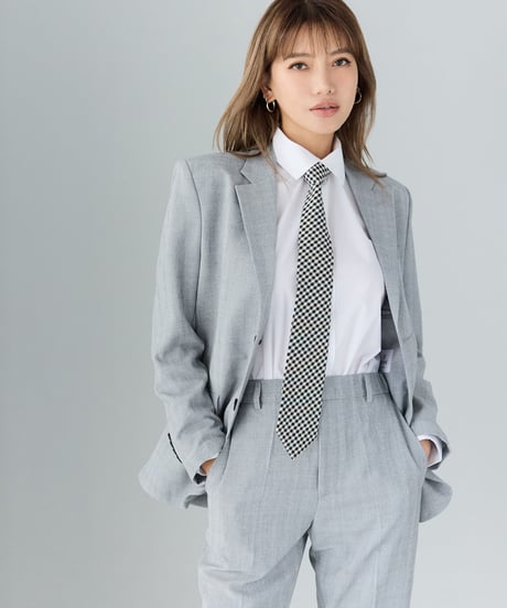 《BOYSHE Cool Summer CHECK Suit》シングルブレスト＆スリムスラックス【セットアップ】グレー