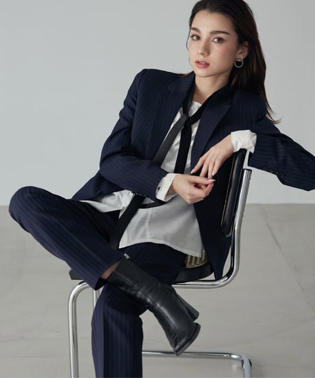 《BOYSHE Stripe Suit》シングルブレスト＆スリムスラックス【セットアップ】ストライプ ネイビー