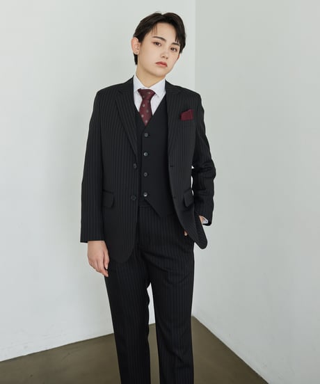 《BOYSHE Stripe Suit》シングルブレスト＆スリムスラックス【セットアップ】ストライプ ブラック