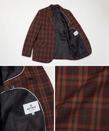 《BOYSHE Check Suit》シングルブレスト＆スリムスラックス【セットアップ】ブラウン