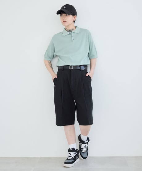 ツータック ワイド ハーフパンツ　ブラック