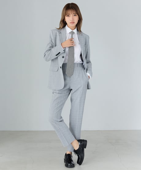 《BOYSHE Cool Summer CHECK Suit》シングルブレスト＆スリムスラックス【セットアップ】グレー