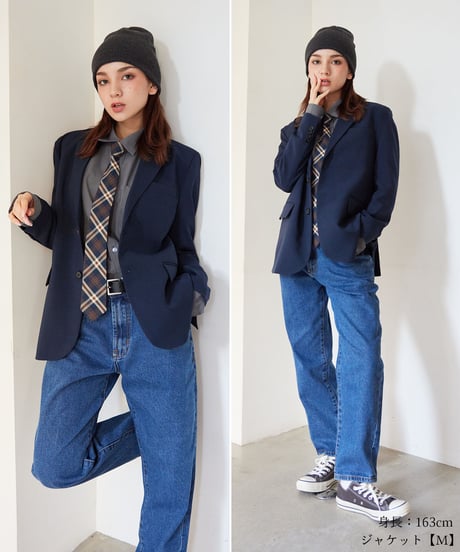 《BOYSHE Basic Suit》シングルブレスト＆スリムスラックス【セットアップ】ネイビー