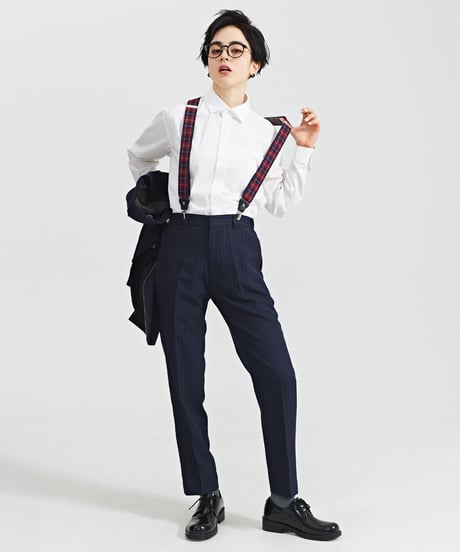 《BOYSHE Stripe Suit》シングルブレスト＆スリムスラックス【セットアップ】ストライプ ネイビー