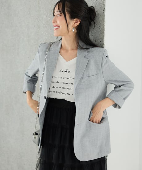 《BOYSHE Cool Summer CHECK Suit》シングルブレスト＆スリムスラックス【セットアップ】グレー