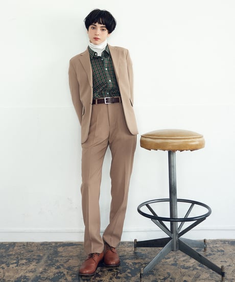 《BOYSHE Basic Suit》シングルブレスト＆スリムスラックス【セットアップ】ベージュ
