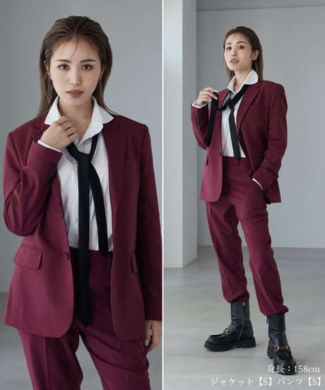 《BOYSHE Basic Suit》シングルブレスト＆スリムスラックス【セットアップ】ワインレッド