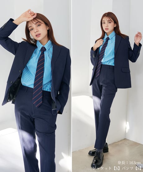 《BOYSHE Stripe Suit》シングルブレスト＆スリムスラックス【セットアップ】ストライプ ネイビー