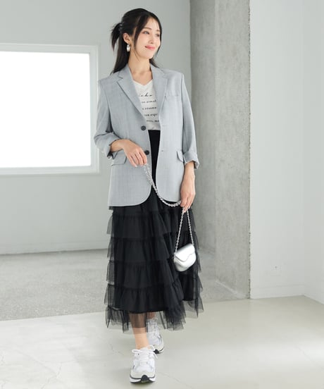 《BOYSHE Cool Summer CHECK Suit》シングルブレスト＆スリムスラックス【セットアップ】グレー