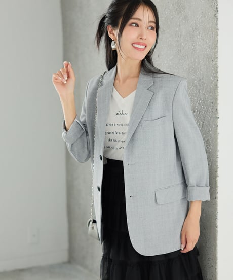 《BOYSHE Cool Summer CHECK Suit》シングルブレスト＆スリムスラックス【セットアップ】グレー