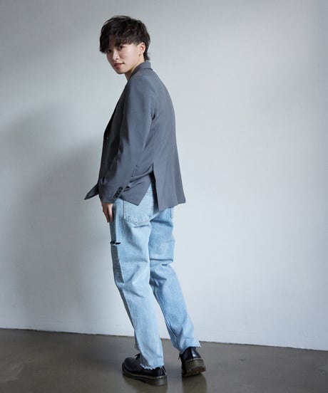 ハイウェストストレートダメージデニムパンツ 裾カットオフ【2 size】
