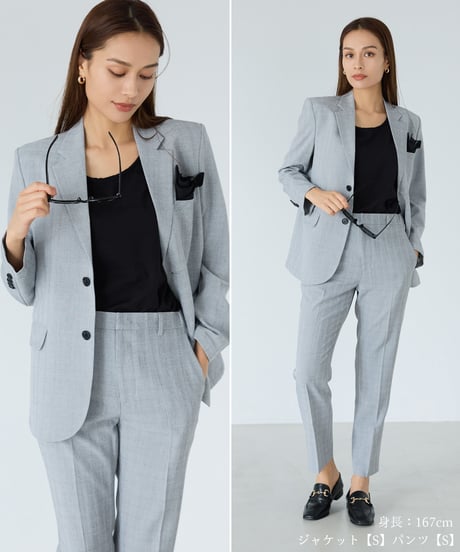 《BOYSHE Cool Summer CHECK Suit》シングルブレスト＆スリムスラックス【セットアップ】グレー