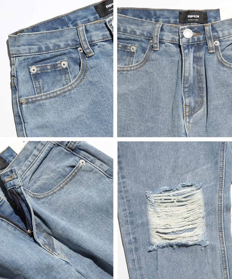 ハイウェストストレートダメージデニムパンツ 裾カットオフ【2 size】