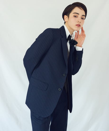 《BOYSHE Stripe Suit》シングルブレスト＆スリムスラックス【セットアップ】ストライプ ネイビー