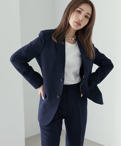 《BOYSHE Stripe Suit》シングルブレスト＆スリムスラックス【セットアップ】ストライプ ネイビー