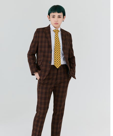 《BOYSHE Check Suit》シングルブレスト＆スリムスラックス【セットアップ】ブラウン