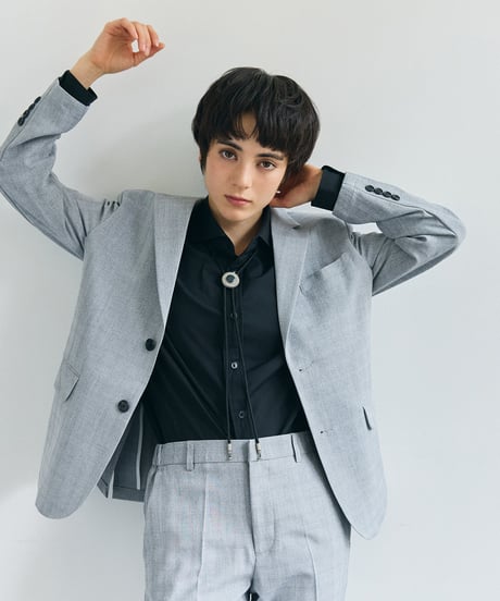 《BOYSHE Cool Summer CHECK Suit》シングルブレスト＆スリムスラックス【セットアップ】グレー