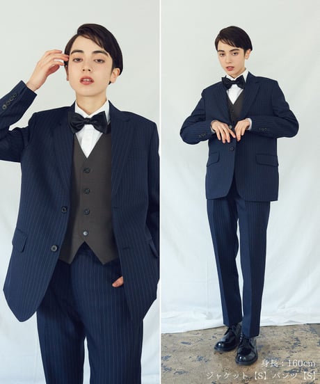 《BOYSHE Stripe Suit》シングルブレスト＆スリムスラックス【セットアップ】ストライプ ネイビー