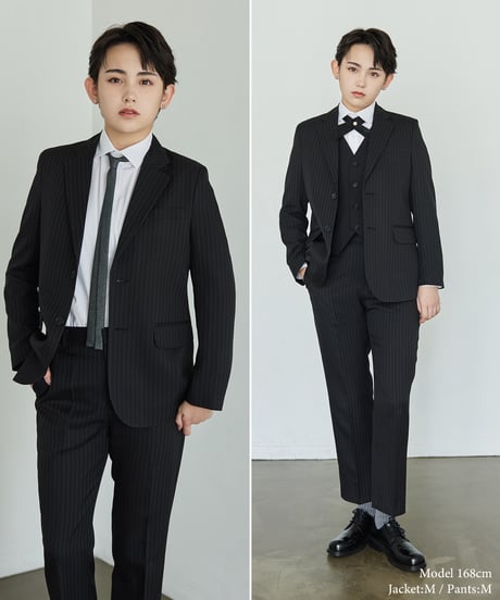 《BOYSHE Stripe Suit》シングルブレスト＆スリムスラックス【セットアップ】ストライプ ブラック