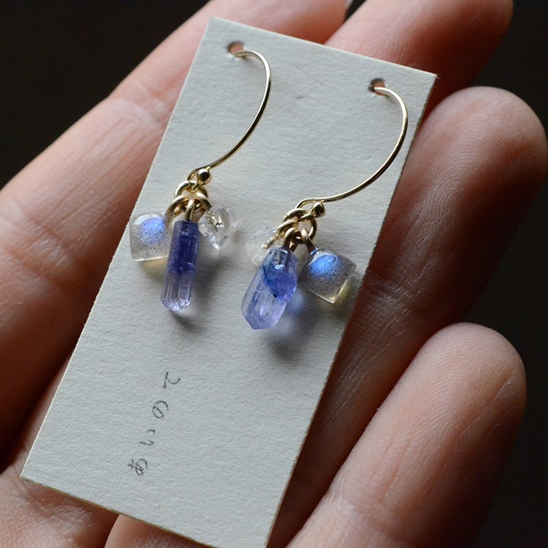 Tanzanite&Crystal&Labradorite/灰簾石と水晶と曹灰長石 鉱物の耳飾