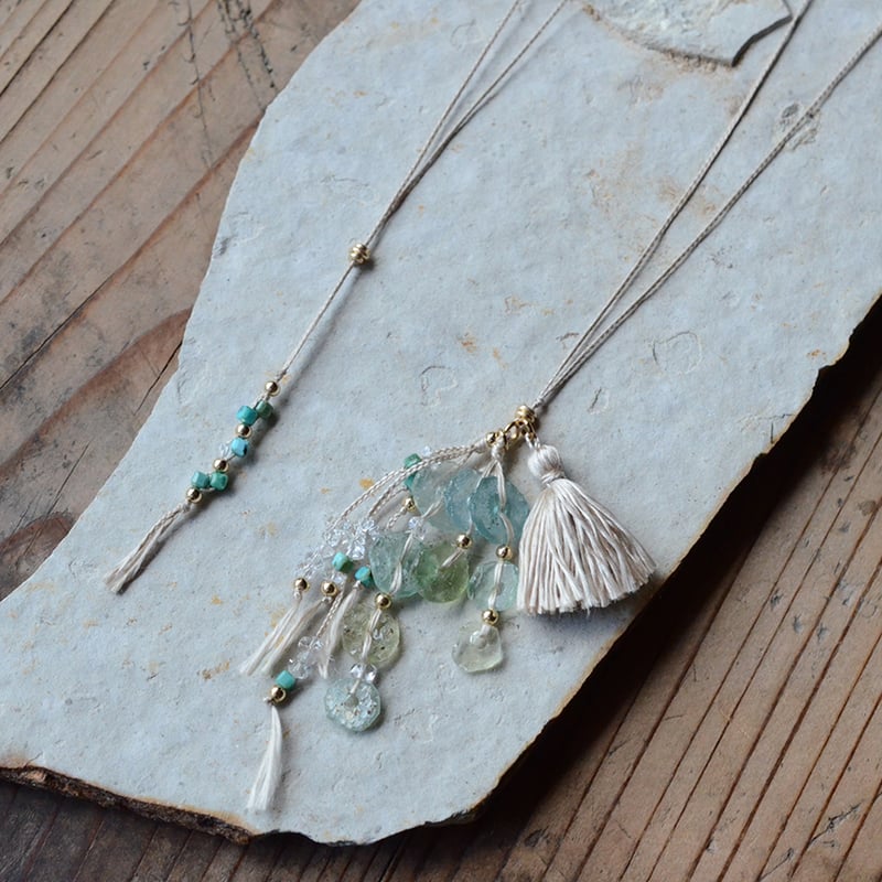 Roman Glass/古代ローマガラス 自然染めシルク首飾り | あいのて