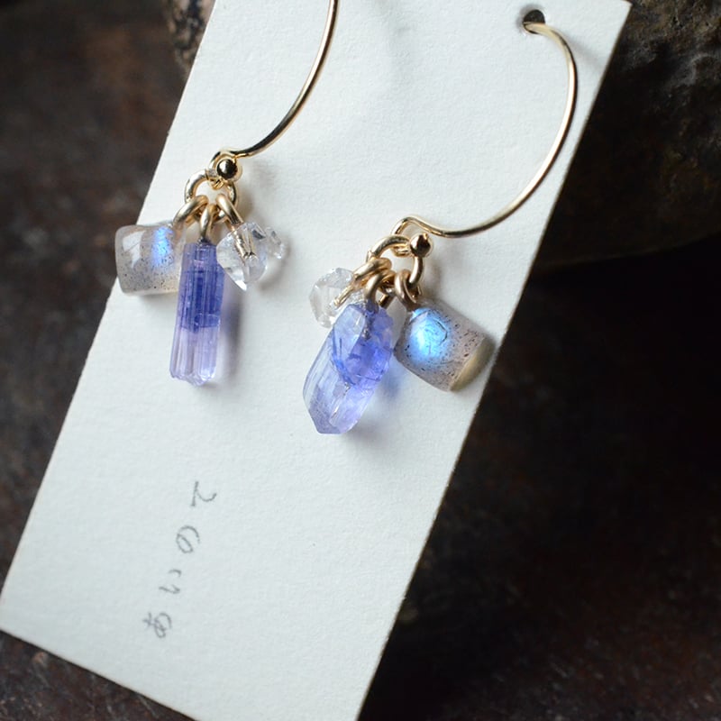 Tanzanite&Crystal&Labradorite/灰簾石と水晶と曹灰長石 鉱物の耳飾