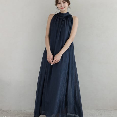 2WAYハイネックシフォンマキシドレス(h18019)
