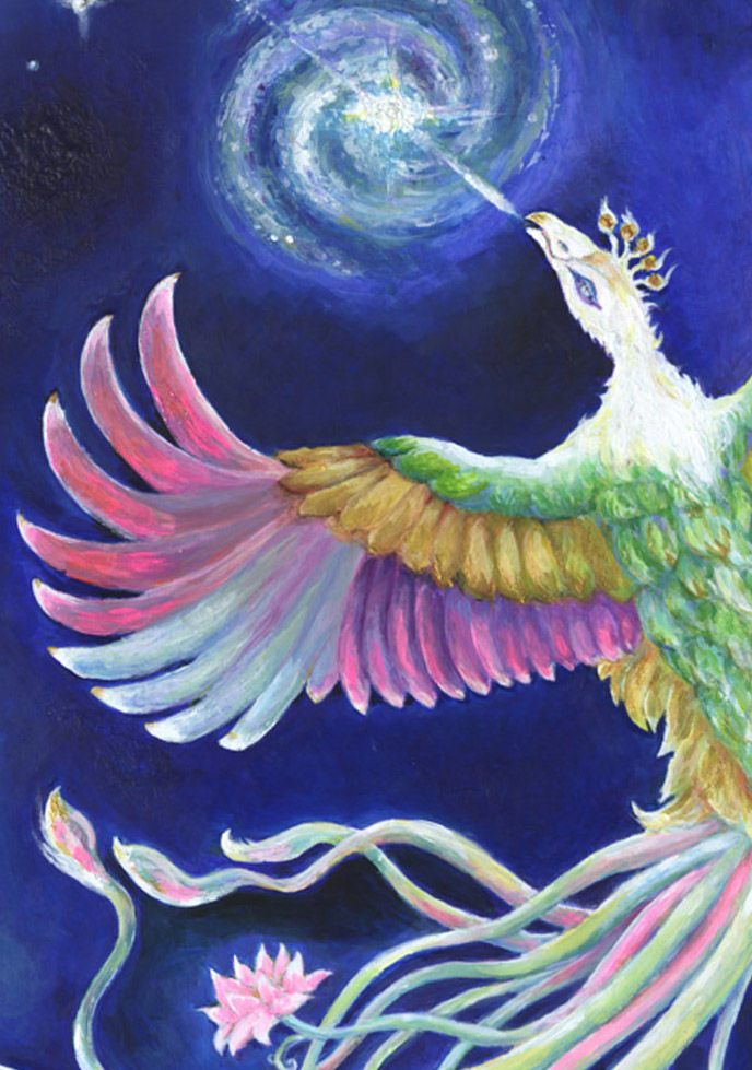 宮下美枝画『霊鳥の告知』レプリカ絵画A4サイズ（210×297