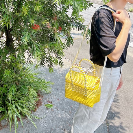 【プラスチック】TSUKIJI ハーフギンガム　ふた付き　ミニショルダー　カナリア