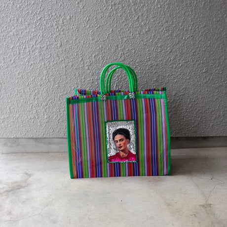 【メッシュ】  スパンコール刺繍ワッペン付 マーケットトート M