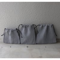 【メッシュ】 ドローストリングポーチ ギンガムチェック ブラック