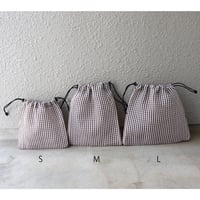 【メッシュ】 ドローストリングポーチ ギンガムチェック ブラウン