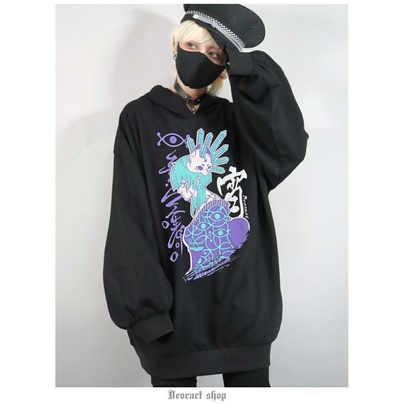 Deorart】 [和GOTH] オーバーサイズ ・プリントプルパーカー [ 宵-yoi-