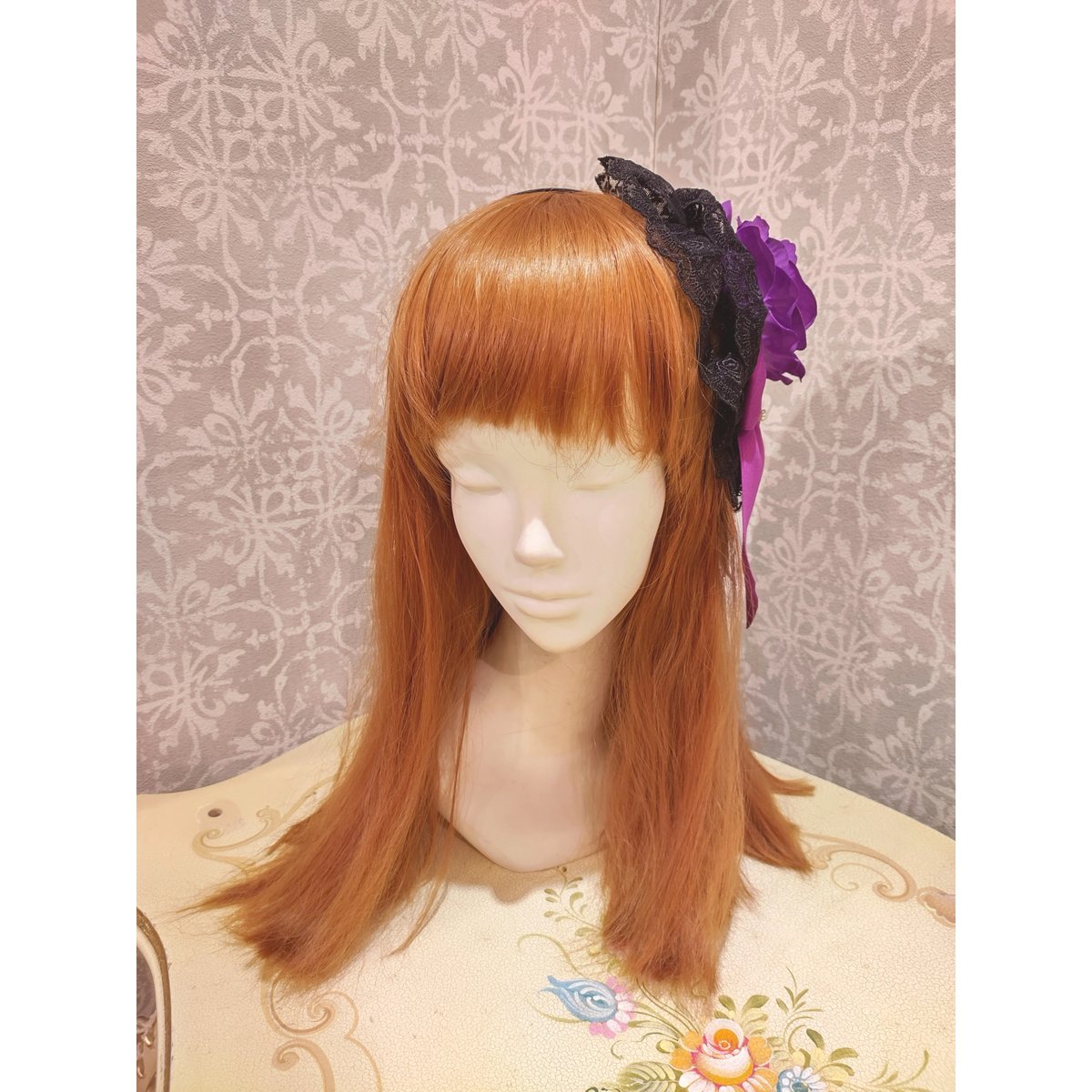 ATELIER-PIERROT】薔薇レースカチューシャ(黒×紫薔薇)/KKC-01-Mpu